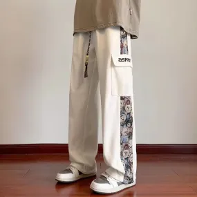 Aidase Streetwear Embroidery Men Pants Four Seasons New Casual Jogging Pants Men Patchwork Fashion Straight Trousers for Men 5XL