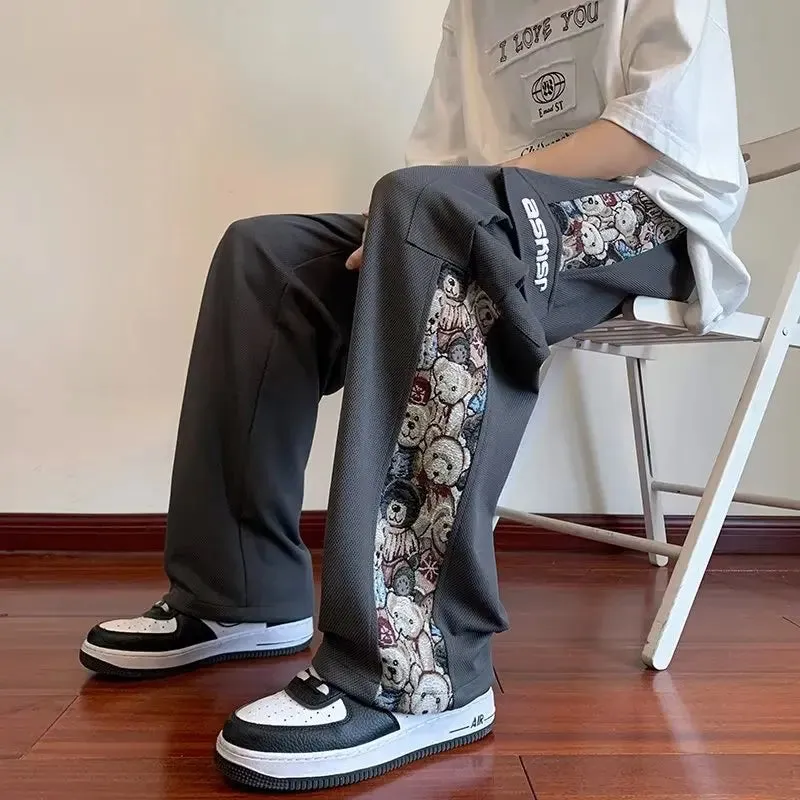 Aidase Streetwear Embroidery Men Pants Four Seasons New Casual Jogging Pants Men Patchwork Fashion Straight Trousers for Men 5XL