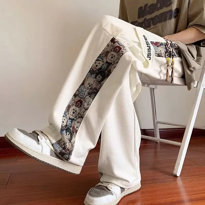 Aidase Streetwear Embroidery Men Pants Four Seasons New Casual Jogging Pants Men Patchwork Fashion Straight Trousers for Men 5XL