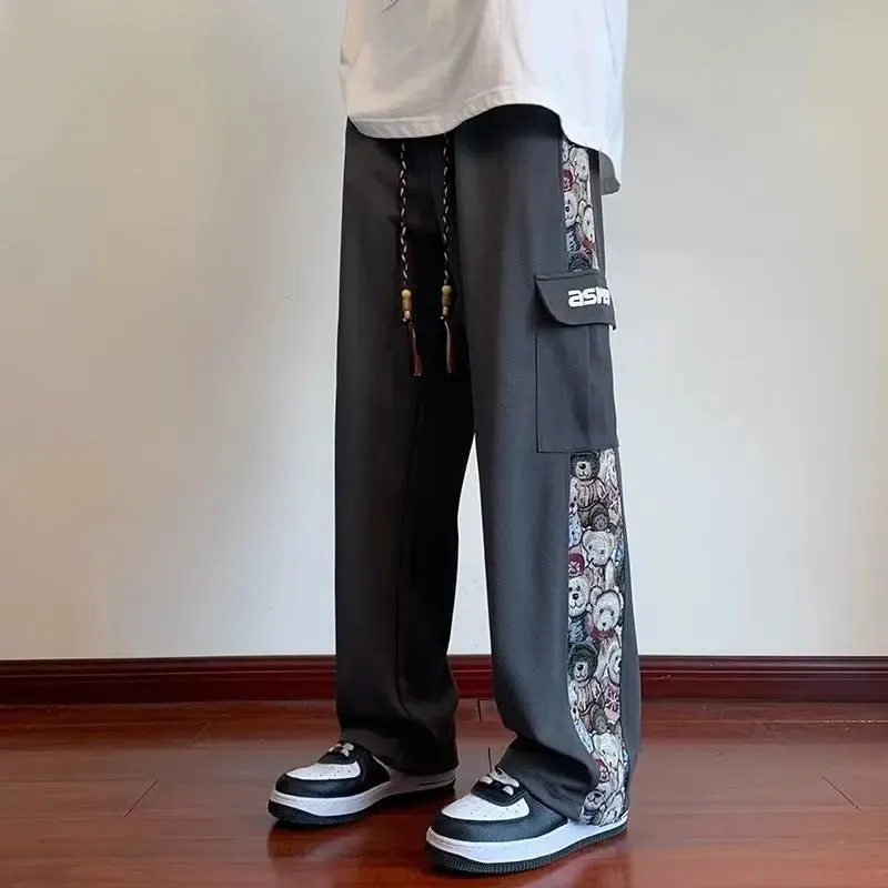 Aidase Streetwear Embroidery Men Pants Four Seasons New Casual Jogging Pants Men Patchwork Fashion Straight Trousers for Men 5XL