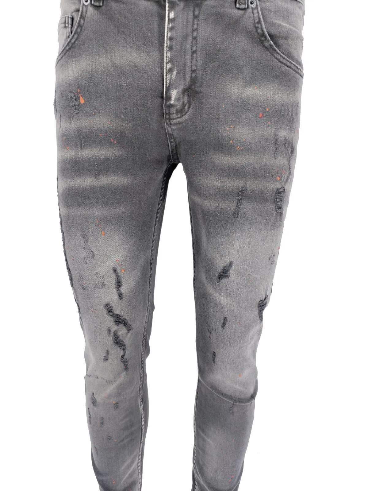 Mens Jeans Black Georgio Peviani Patchwork Paint Splatter Distressed Ripped Men's Denim Jeans UK