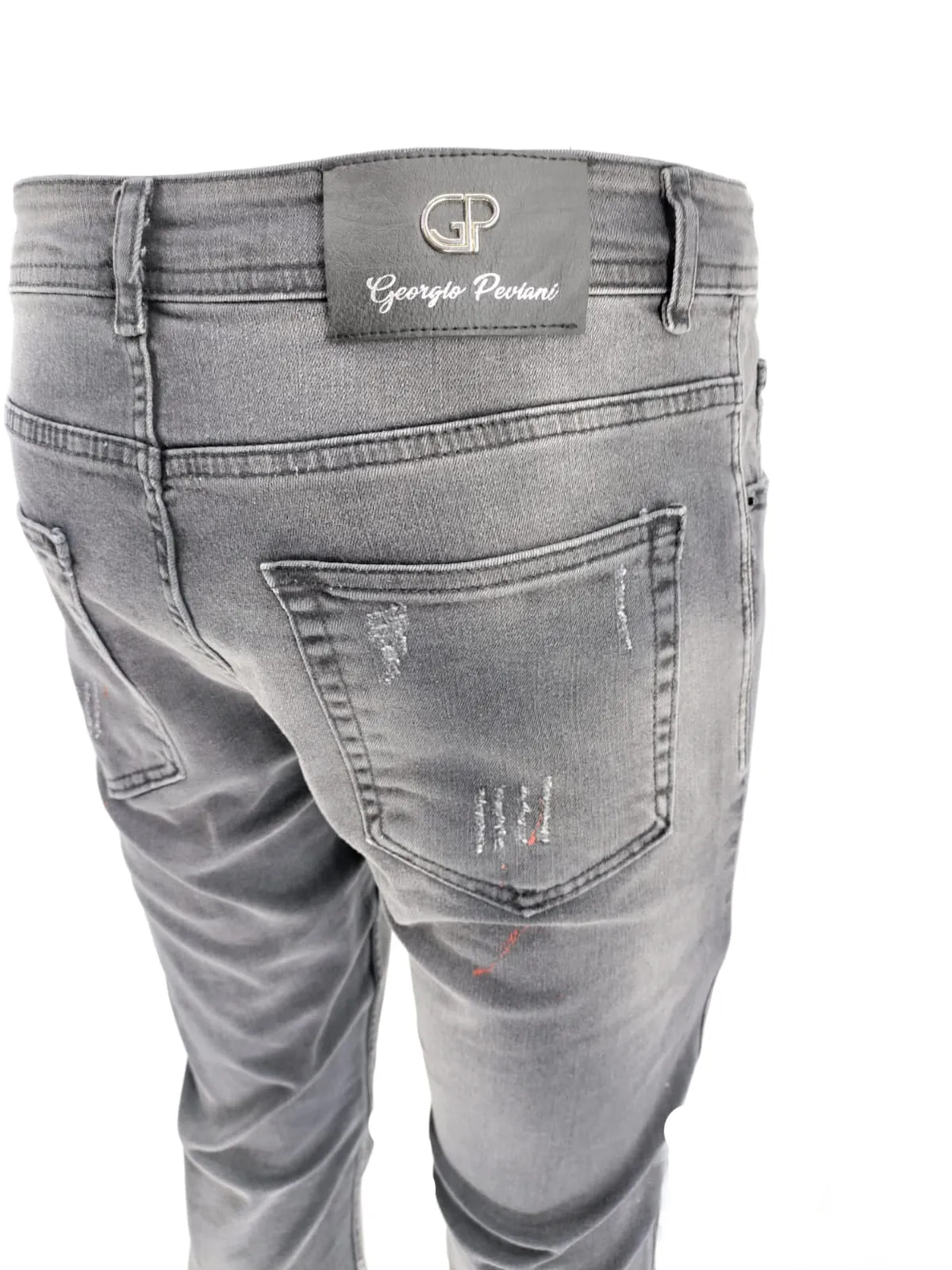 Mens Jeans Black Georgio Peviani Patchwork Paint Splatter Distressed Ripped Men's Denim Jeans UK