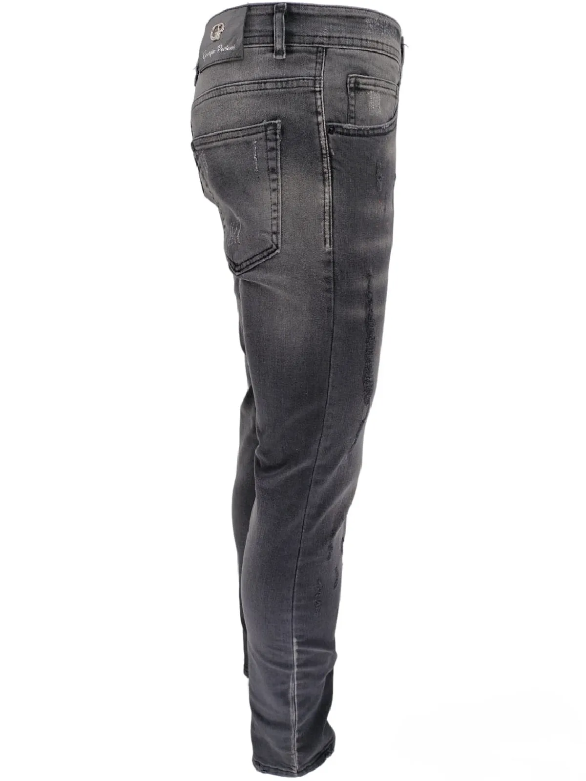 Mens Jeans Black Georgio Peviani Patchwork Paint Splatter Distressed Ripped Men's Denim Jeans UK