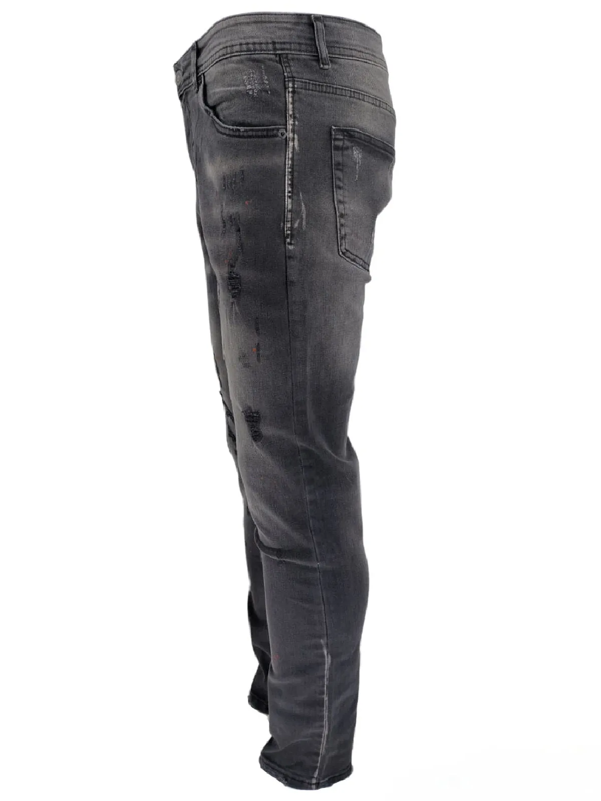 Mens Jeans Black Georgio Peviani Patchwork Paint Splatter Distressed Ripped Men's Denim Jeans UK