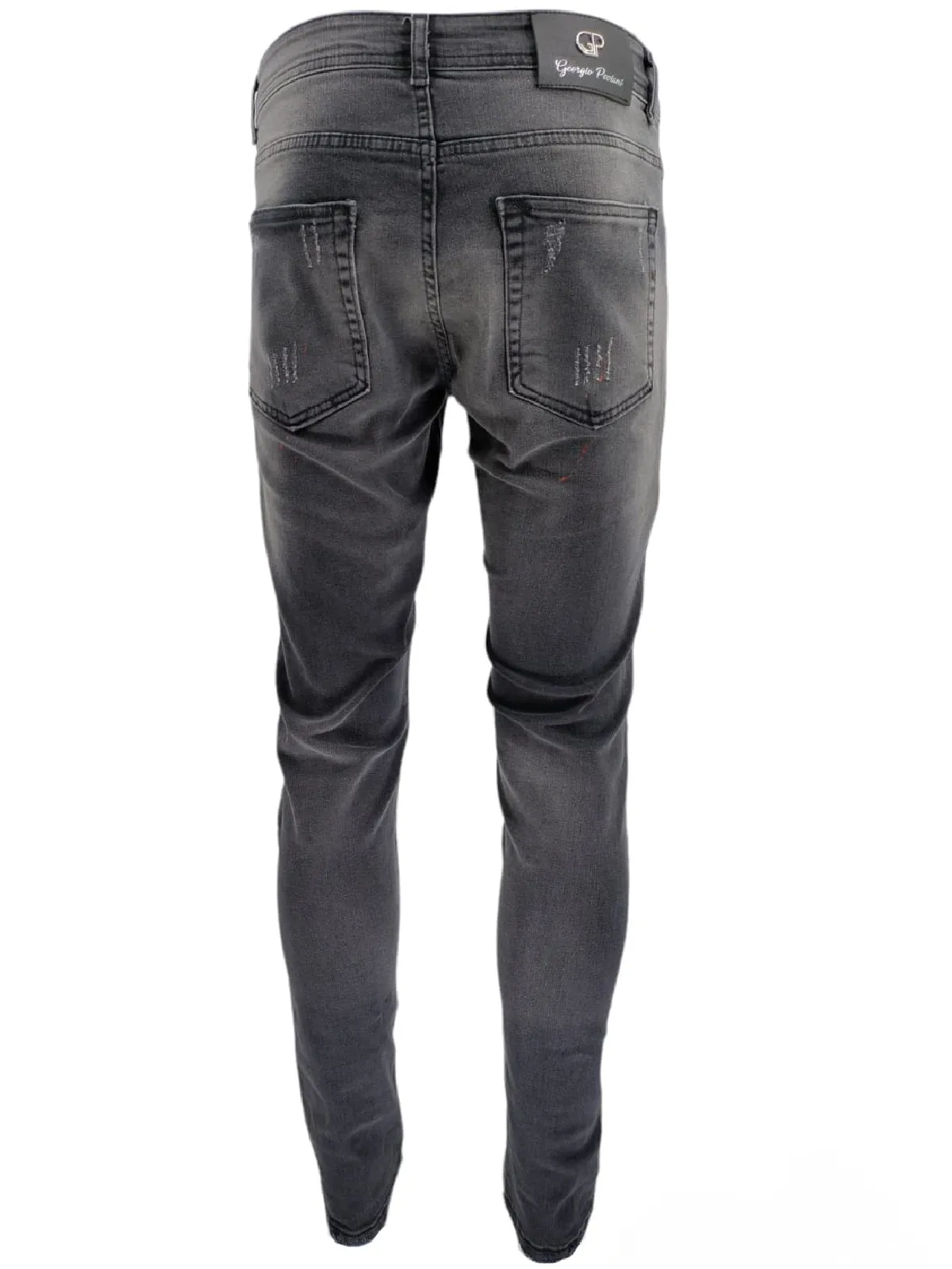 Mens Jeans Black Georgio Peviani Patchwork Paint Splatter Distressed Ripped Men's Denim Jeans UK