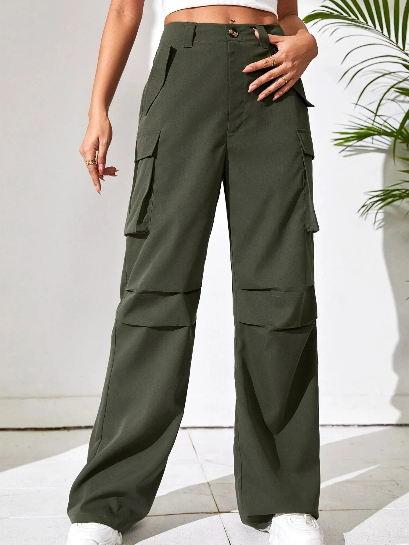 Non Stretch Loose Fit Wide Leg Pants