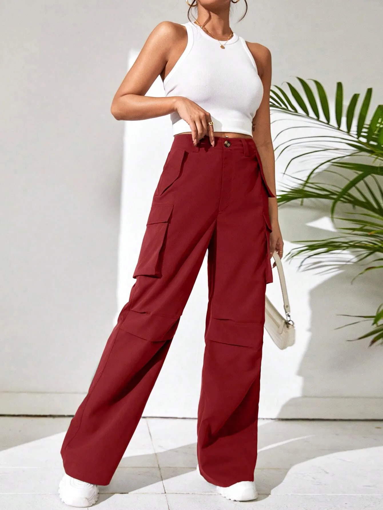 Non Stretch Loose Fit Wide Leg Pants
