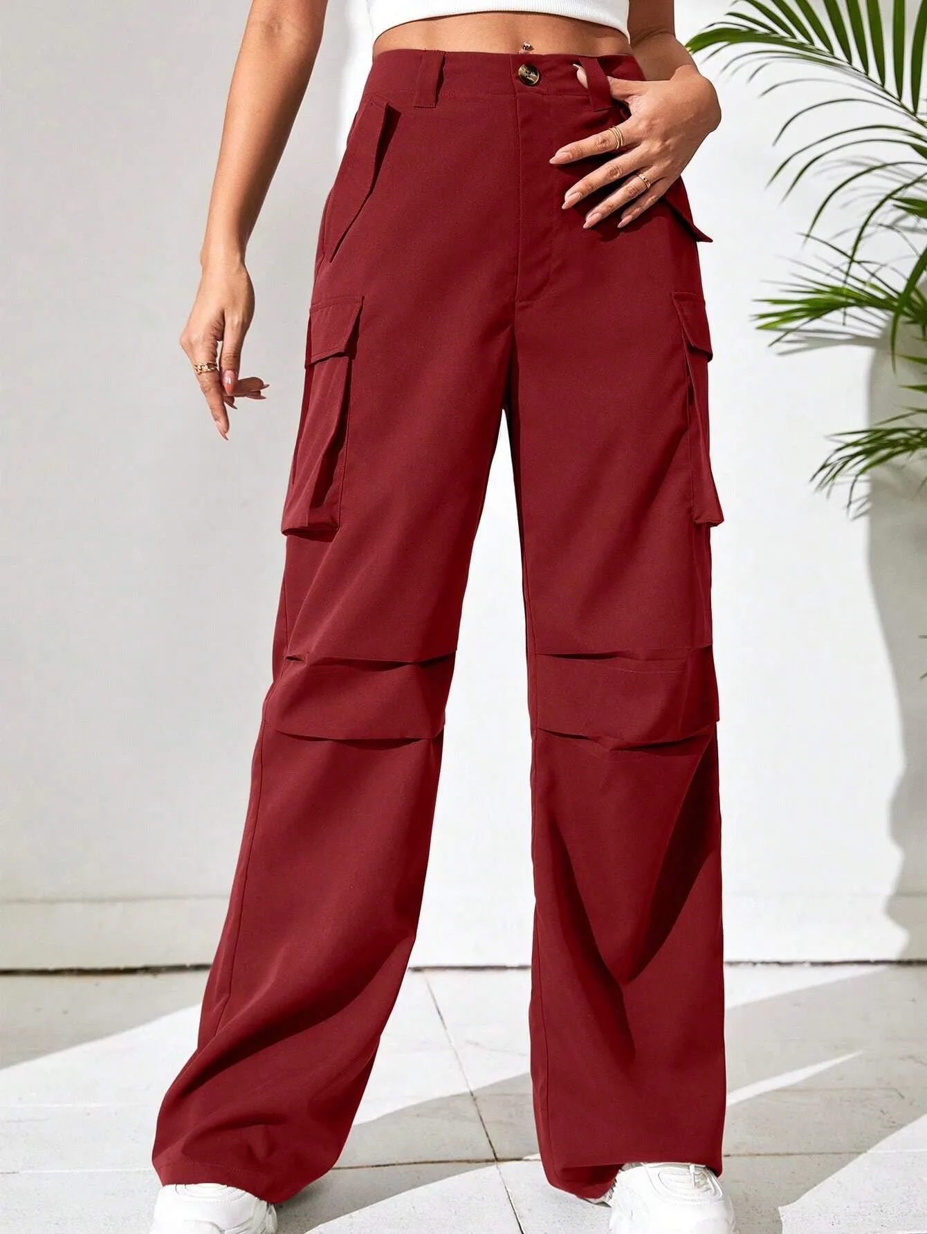 Non Stretch Loose Fit Wide Leg Pants