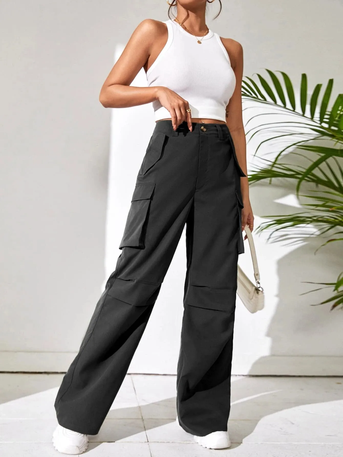 Non Stretch Loose Fit Wide Leg Pants