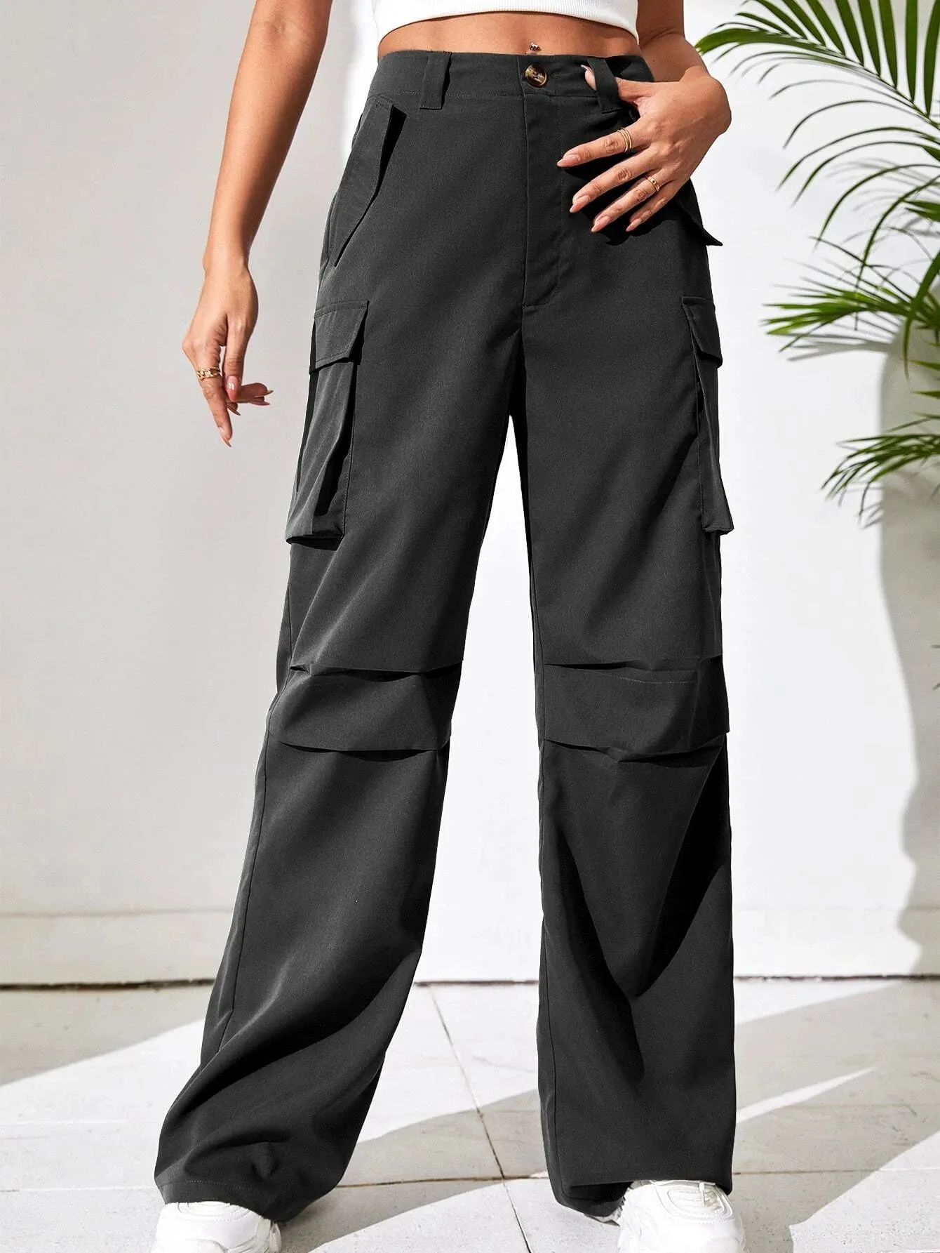 Non Stretch Loose Fit Wide Leg Pants