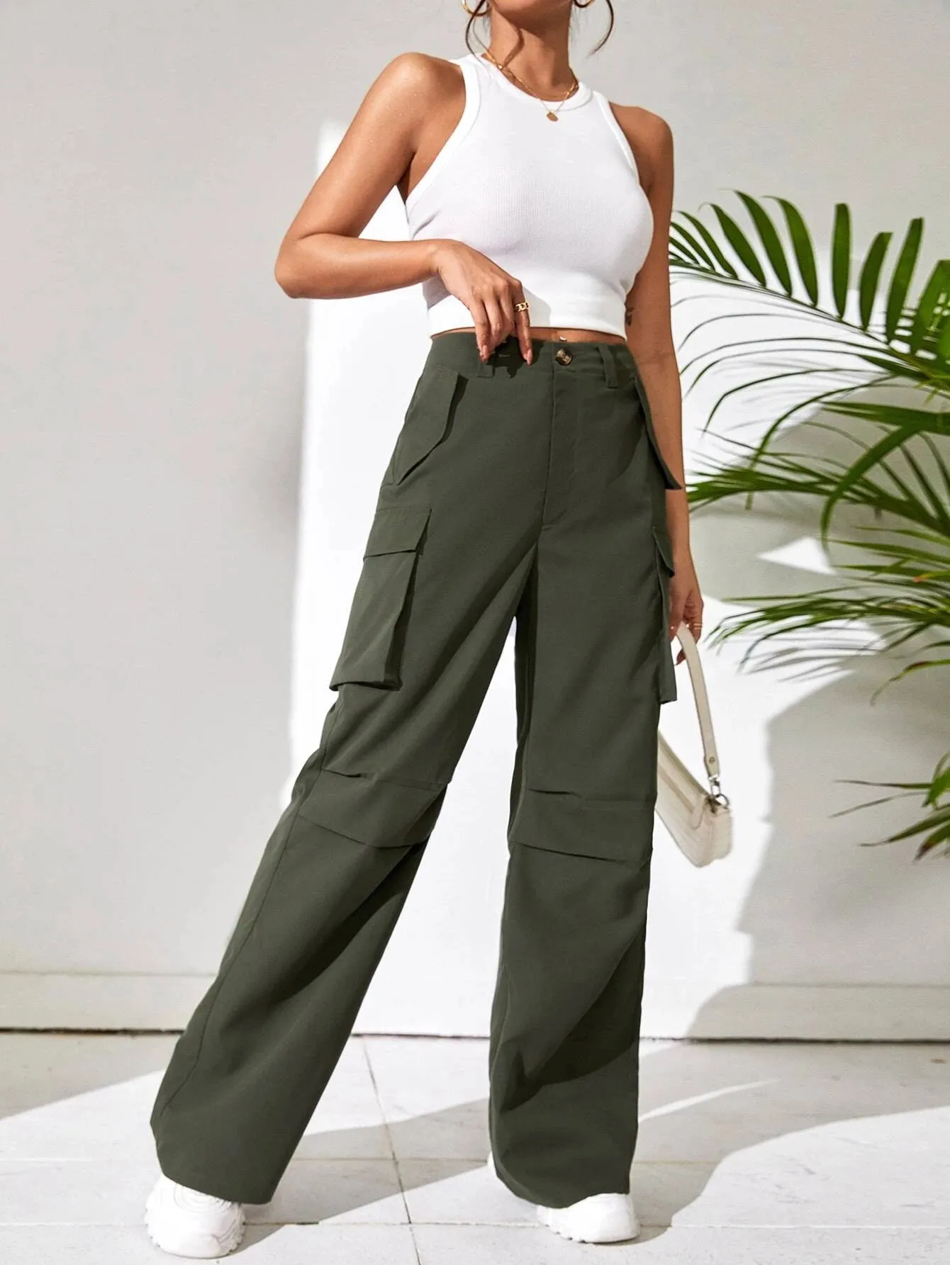 Non Stretch Loose Fit Wide Leg Pants