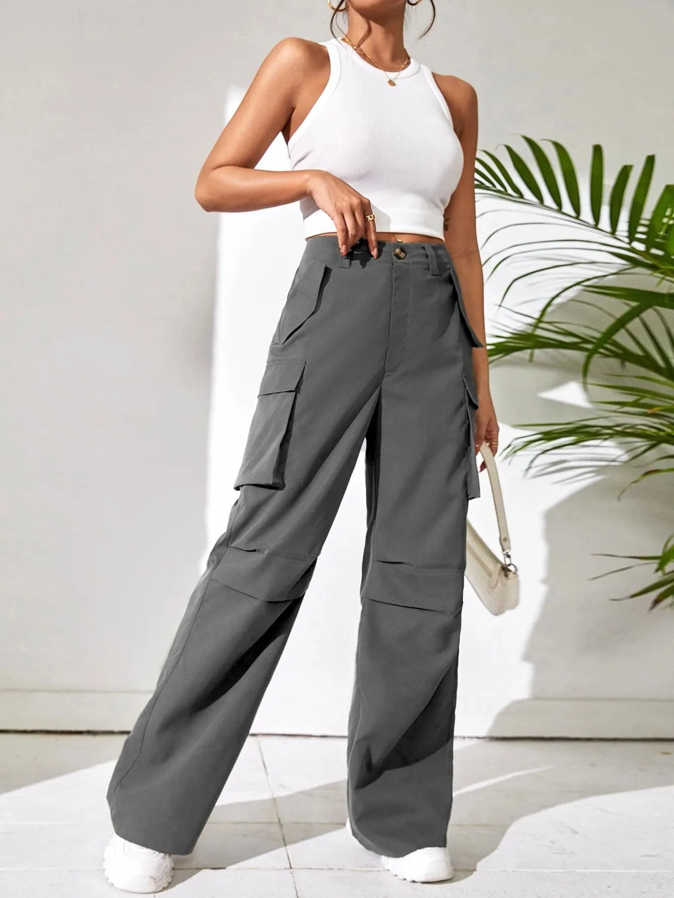 Non Stretch Loose Fit Wide Leg Pants