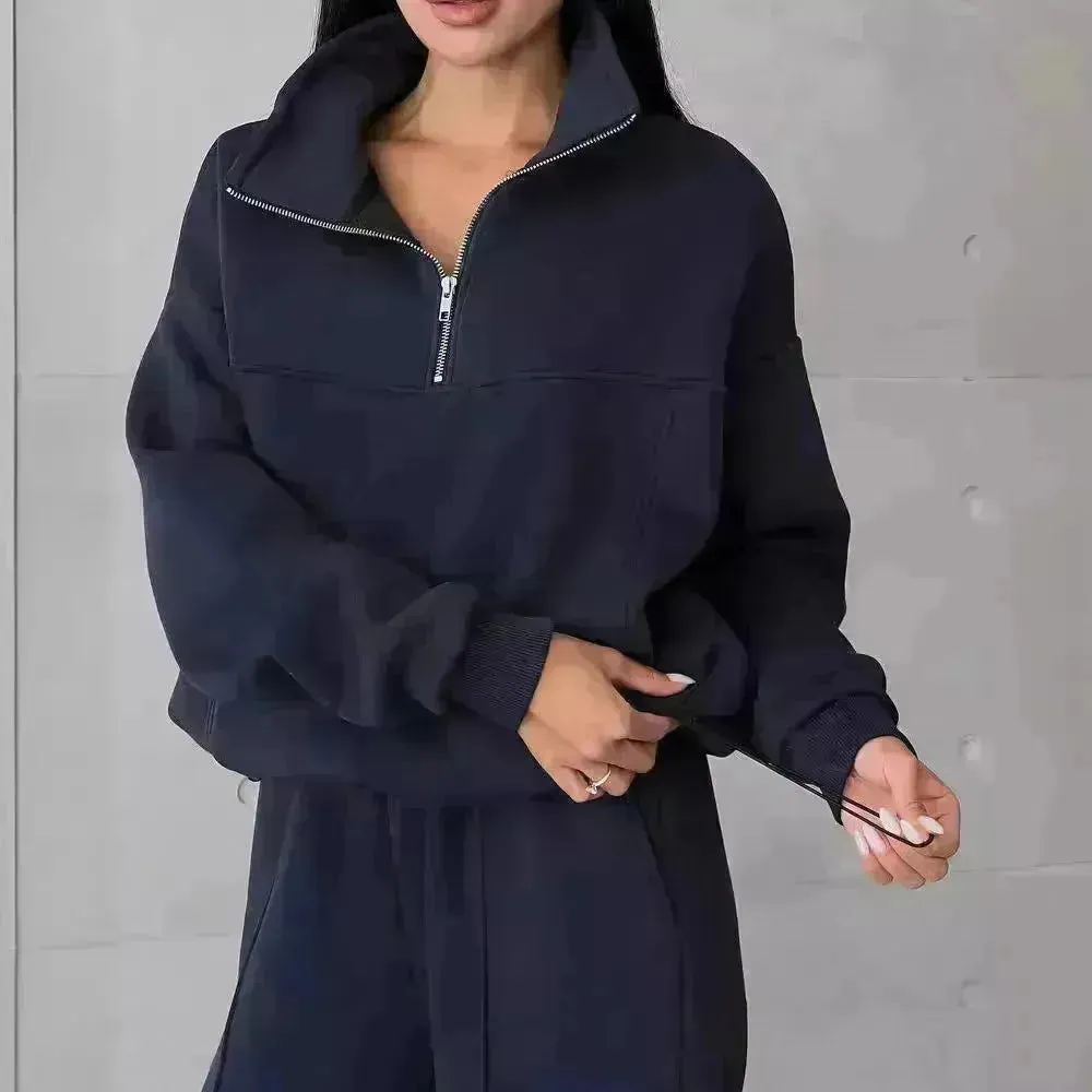 Y2K Winter Jogging Women Two Piece Set Female Zipper Coat Casual Pants Tracksuit Autumn Jacket Fashion Contrast Sport Wear Set